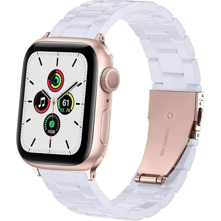 Tianle Compatible with Resin Apple Watch Bands 40mm 38mm 41mm for iWatch Series 9/8/7/6/5/4/3/2/1/SE Men Women,Stylish and Lightweight Replacement iWatch Bands Strap with Stainless Steel Buckle White
