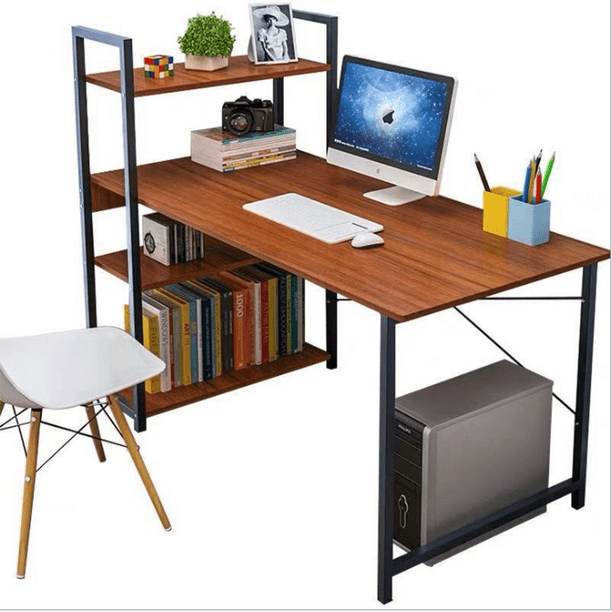 Hoffree Computer Desk Modern Writing Study Desk Laptop Table Home Office Computer Writing Desk Wood Top Metal Frame Study Desk PC Laptop Table 35inch
