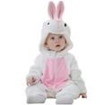 thumbnail image 2 of QEFJNO Newborn Infant Animal Bunny Baby Easter Romper Long Ear Rabbit Hoodie Romper Flannel Jumpsuit with Zipper, 2 of 8