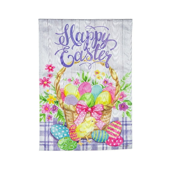 Evergreen Moire Garden Flag - Easter Egg Basket, 12.5 x 18 inch Double Sided