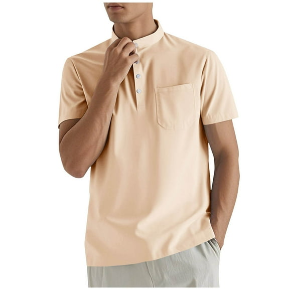 Mens Short Sleeve Polo Shirts Pocket Casual Solid Cotton Blend Drop Cut Collared Polo Shirts for Men