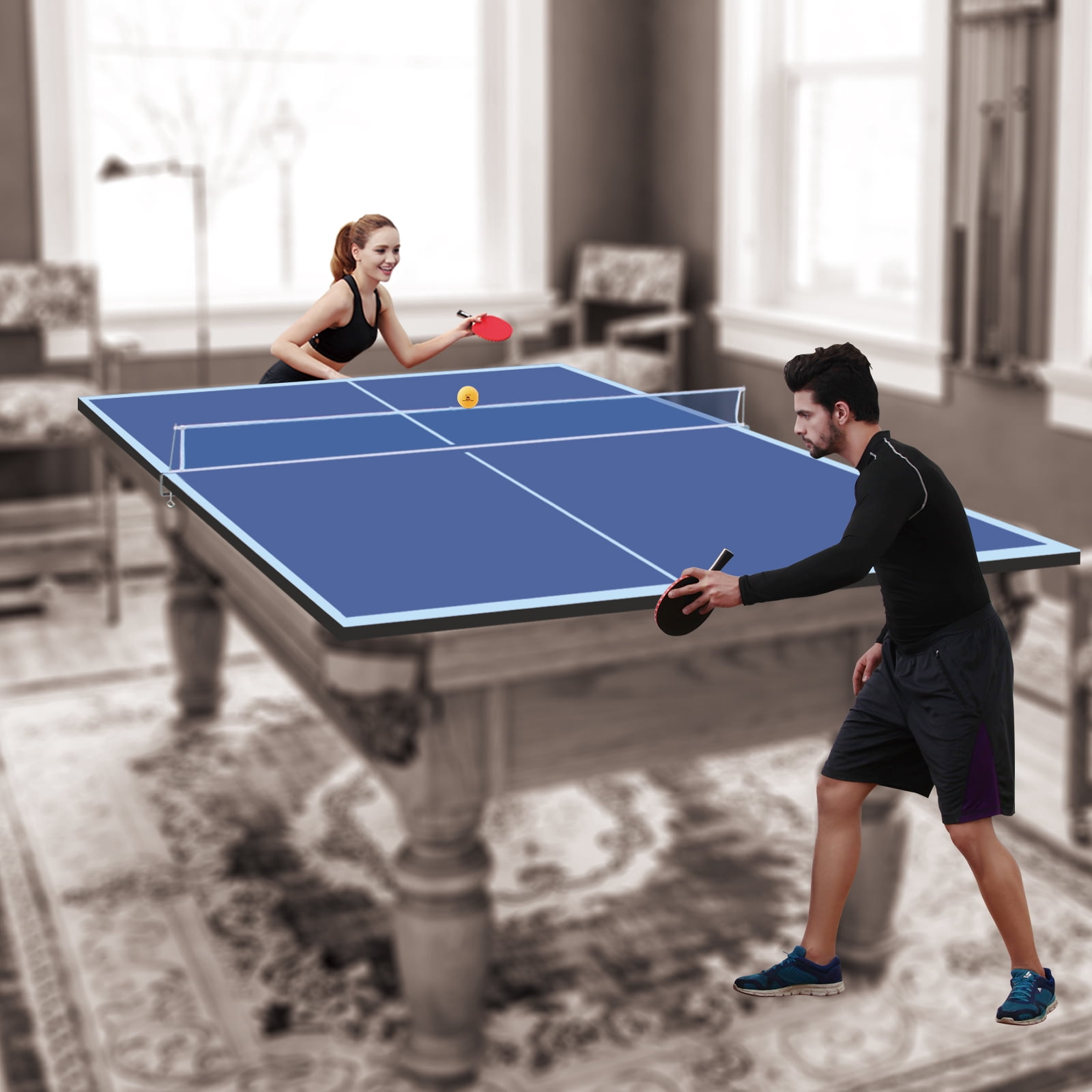 KL KLB Sport 9ft Mid-size Foldable Table Tennis Table Top, Portable Ping Pong Table Board for Indoor Games