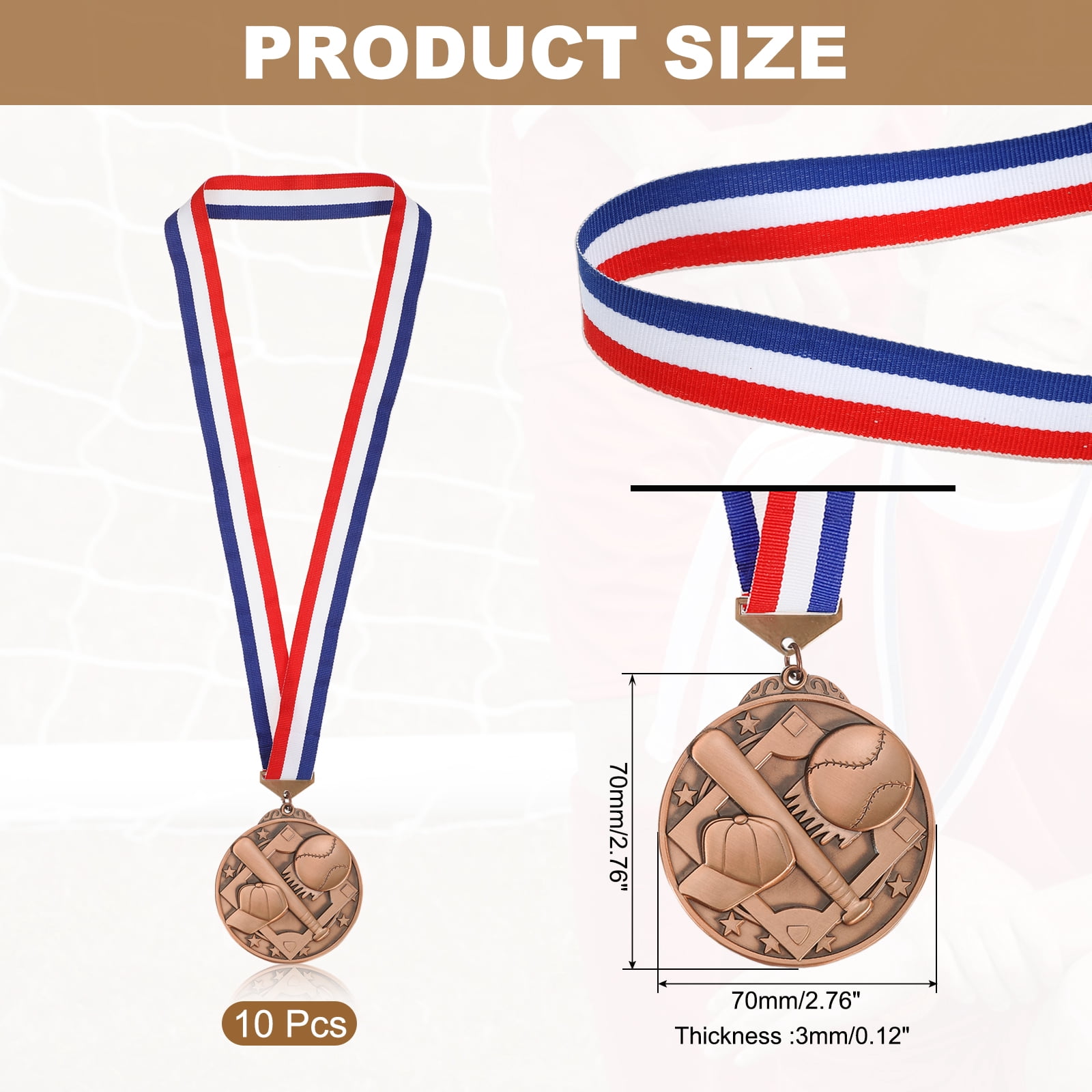 Uxcell Baseball Games Cap Award Medals with Ribbons, Winner Medals Prizes for Competitions Sports Party Red