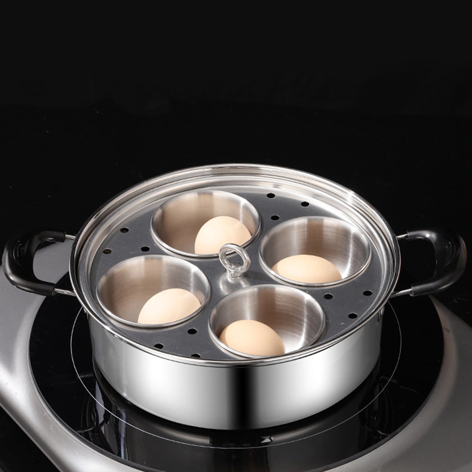 Egg Poacher Pan Nonstick 4 Eggs, Stainless Steel Poached Egg Maker Pot Egg Poaching Pan, Poached Egg Cooker Pot Multipurpose Stovetop Egg Poacher Pot for Multiple Stove Types