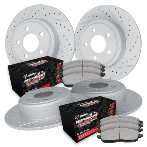 R1 Concepts Drilled and Slotted Carbon Coated Disc Brake Rotor Set with Off-Road/Tow Brake Pads WBVN2-45001