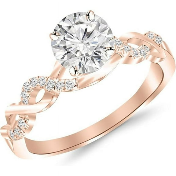 Twisting Infinity Split Shank Wedding Engagement Ring For Women In 925 Sterling Silver 14K Rose Gold Plating Round Cut White Diamond