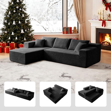 103.54'' Sectional Sofa, Raindrop Velvet Fabric L Shaped Sofa, 4 Seat Modern L Shape Couch with 2 Pillows Right Hand Lounge for Living Room, Office