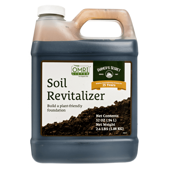 Farmer’s Secret Soil Revitalizer (32oz) - Organic (OMRI Listed) Soil Microbe Booster - Liquid Compost Soil - Great for Spring Application - Activated Humic Acid