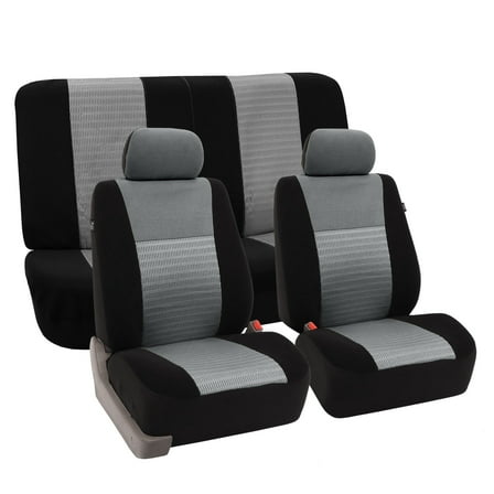 FH Group Trendy Elegence Airbag Compatible and Split Bench Seat Covers, Full Set, Gray and Black