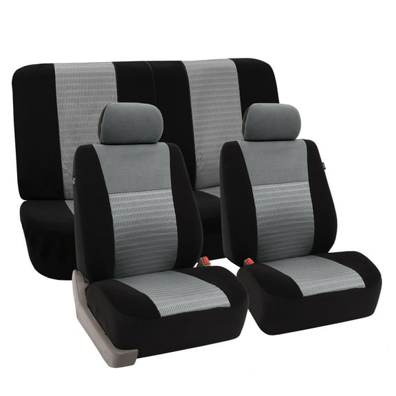 FH Group Trendy Elegence Airbag Compatible and Split Bench Seat Covers, Full Set, Gray and Black