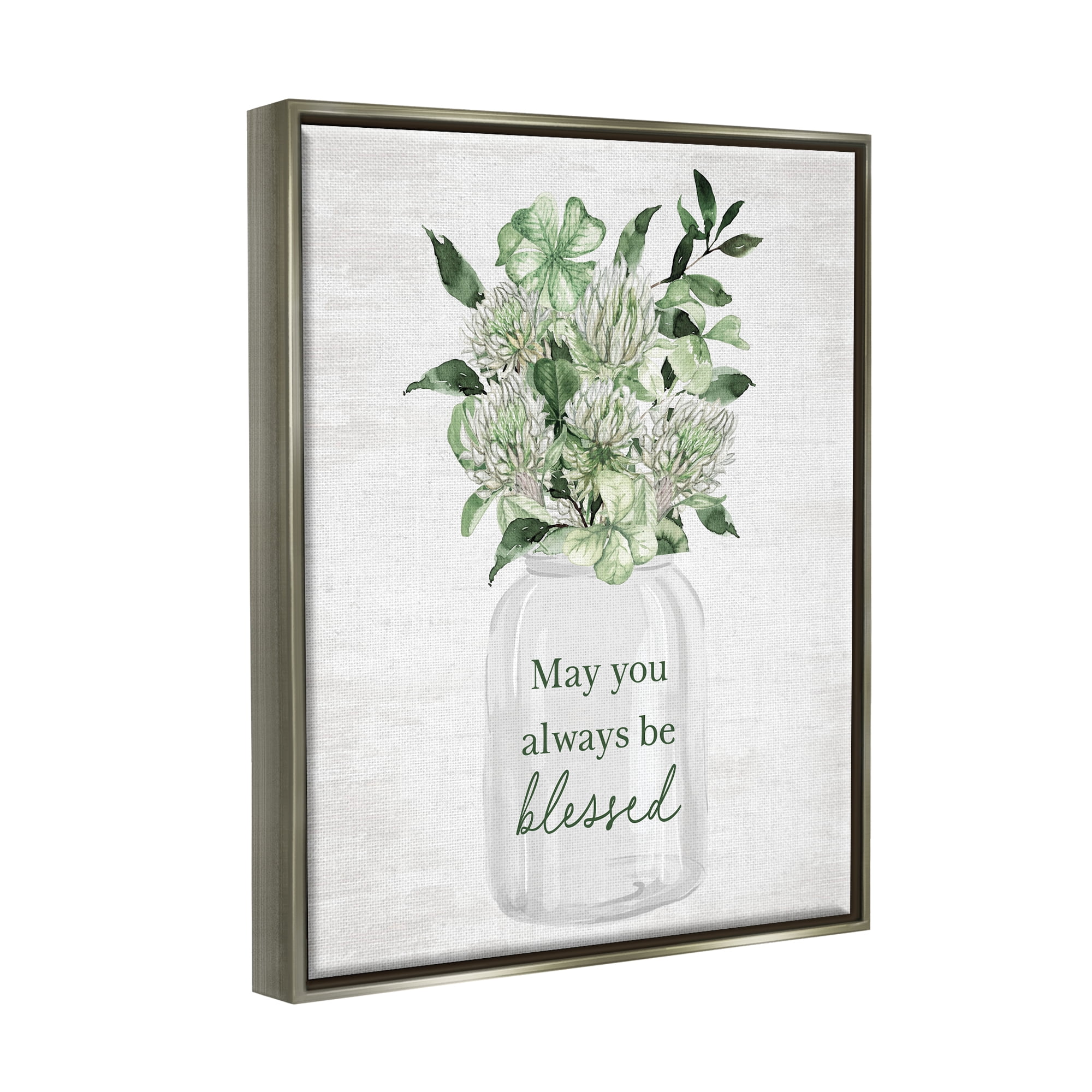 Stupell Industries Be Blessed Herb Bouquet Botanical & Floral Painting Gray Floater Framed Canvas Art Print Wall Art, 17 x 21
