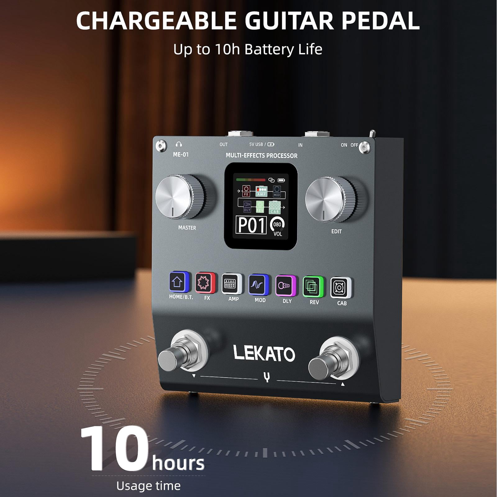 LEKATO Multi Effects Guitar Pedal, Electric Guitar Effects Pedal, Pocket Rechargeable Effects Processor with 6 Effects Modules, 80 Presets, 20 IRs, BT Audio, Headphone Output