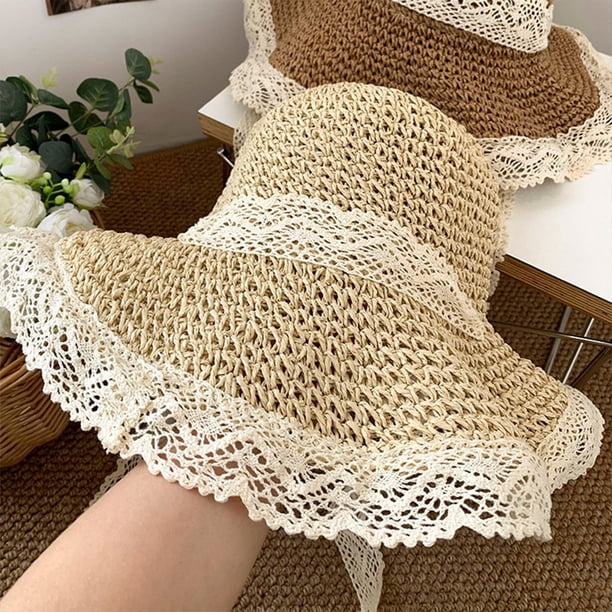 Hot6sl Ofertas Del Día Sombrero de Verano para Mujer, de Encaje, Gran Belleza, con Abertura En La Parte Superior Redonda y Lengüeta Grande, para Playa, Protección Solar y Sombrilla.