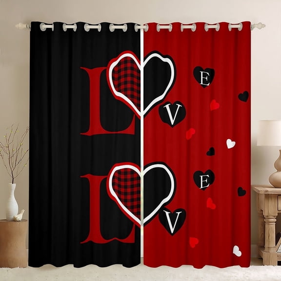 Castle Fairy Valentine's Day Black Out Curtains,Love Heart Print Curtains Pack of 2 (42x63 Each),Geometric Lattice Bedroom Curtains,Lightweight Couple Room Decor