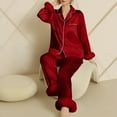 thumbnail image 7 of HUJlwoi Womens Pajama Sets Button down Trendy Sleepwear Long Sleeve Tops and Wide Leg Pants Soft Pjs Lounge 2 Piece Sets, 7 of 7