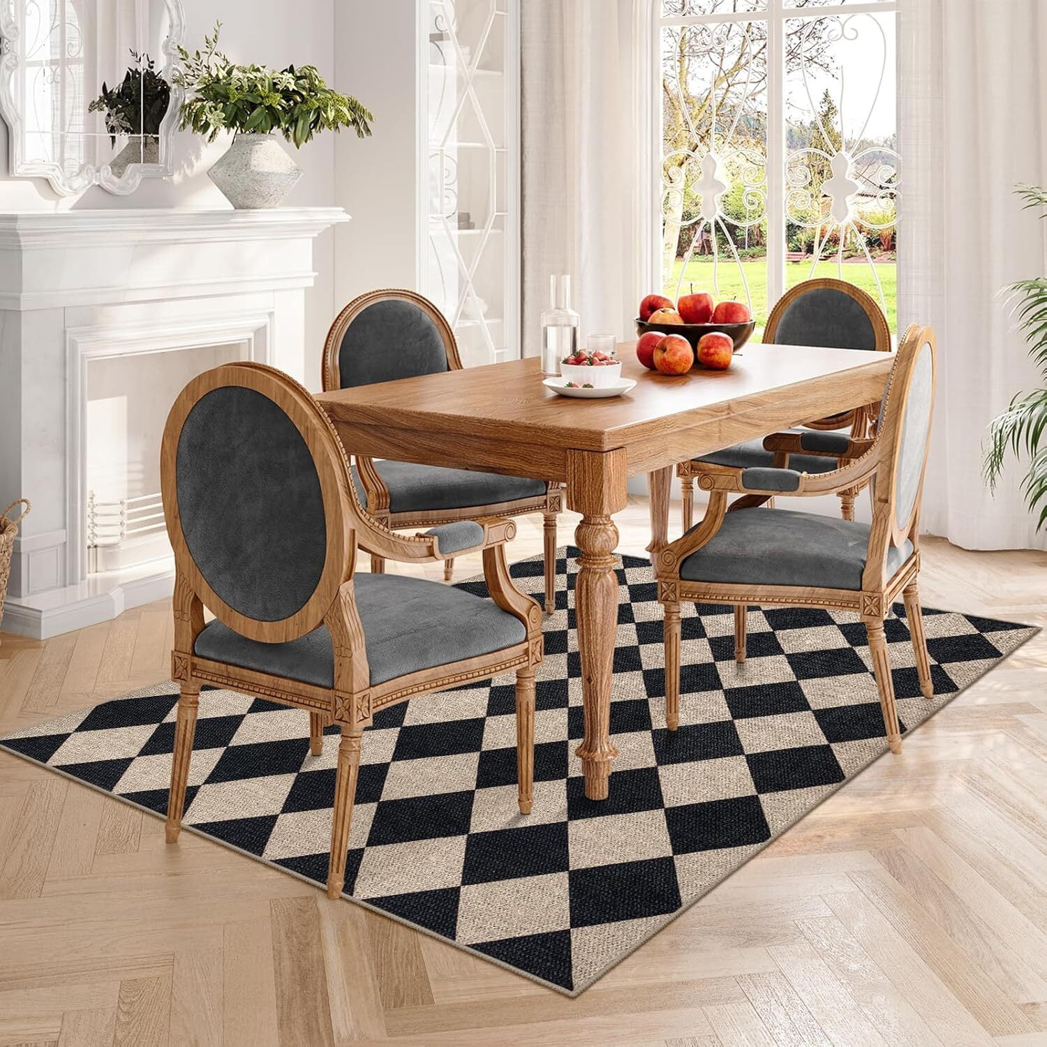 Lahome 5'x7' Checkered Easy Jute Area Rug,Outdoor Patio Rug Washable Rugs for Entryway Checkerboard Indoor Outdoor Living Room Classroom Rugs,Farmhouse Neutral Non Slip Black Carpet for Bedroom