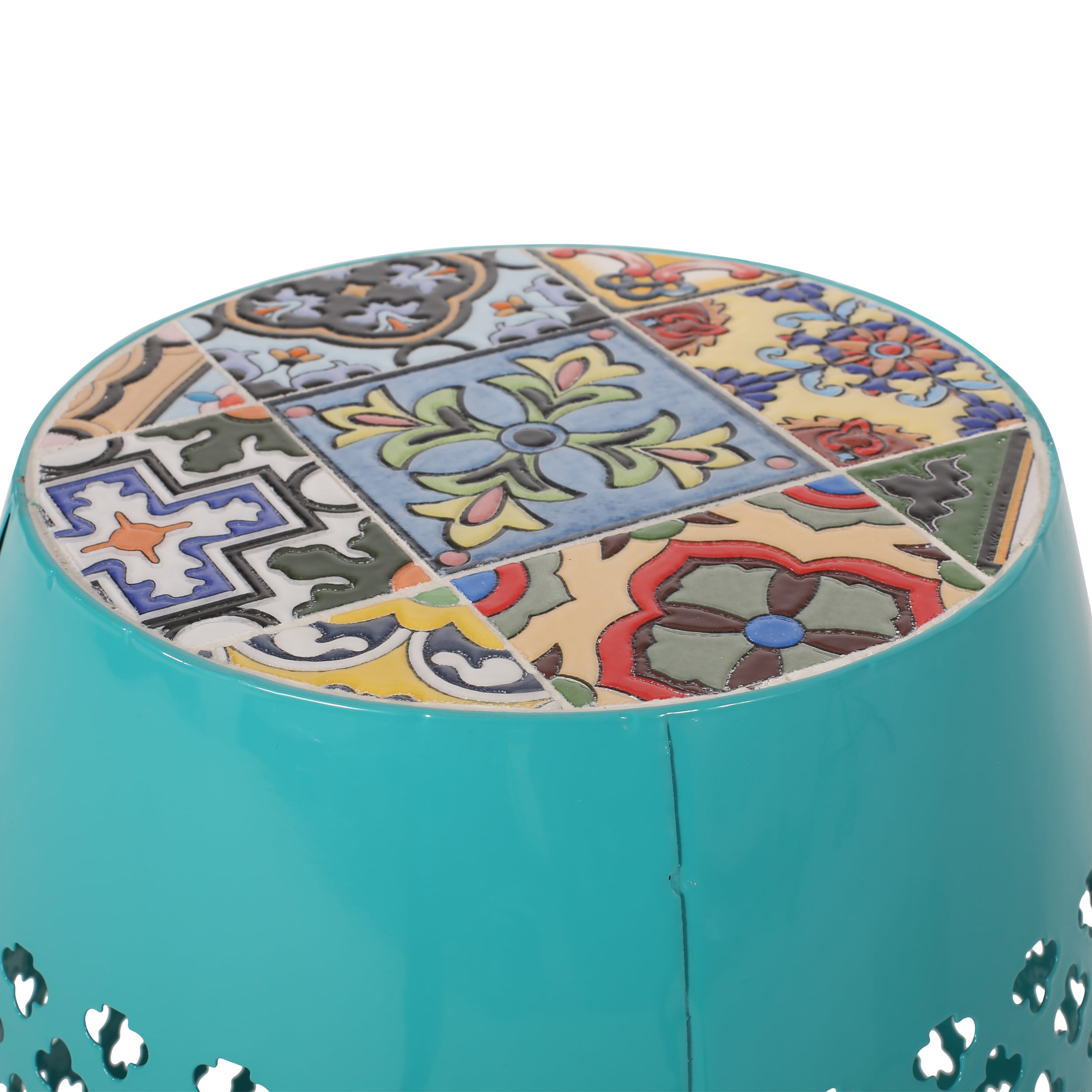 Samerah Outdoor Iron Side Table, Teal, Multi-Color