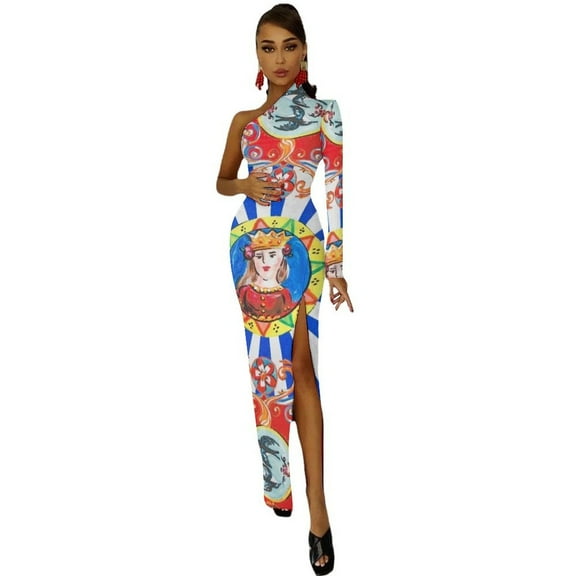 Sicilian Art Half Dleeve Split Dress wedding guest dress womans clothing Party dresses