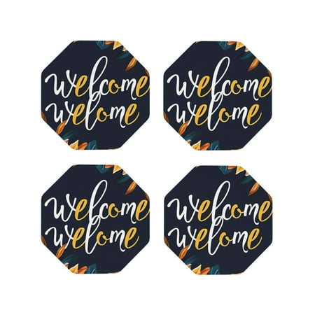 

Honeii Sunflower Welcome A Print Leather Coaster Set of 4 Ideal for Safeguarding Your Furniture from Drinks Spills and Effortless Cleanup-Octagon