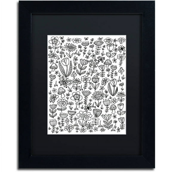 Trademark Fine Art "Small Flowers" Canvas Art by Elizabeth Caldwell, Black Matte, Black Frame