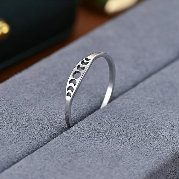 Hollow Moon Phase 304 Stainless Steel Finger Rings Stainless Steel color US Size 7(17.3mm)