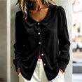 thumbnail image 2 of VJGBEGW Women Velvet Peter Pan Collar Button Down Blouses Long Sleeve oft Velour Shirts Loose Fit Dressy Casual Tops Black L, 2 of 7