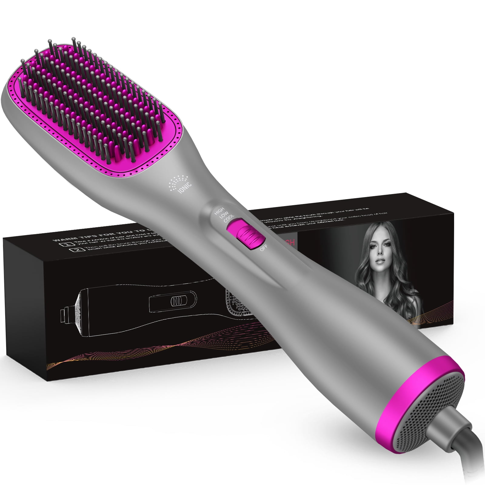 APOKE 3 in 1 Hair Dryer Brush Straightener Brush Ionic Hot Air