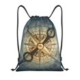 thumbnail image 1 of Xecao Vintage Compass Pattern Sports Drawstring Backpack - String Swim Gym Bag with Wet Proof Pocket for Women&Men-Medium, 1 of 6