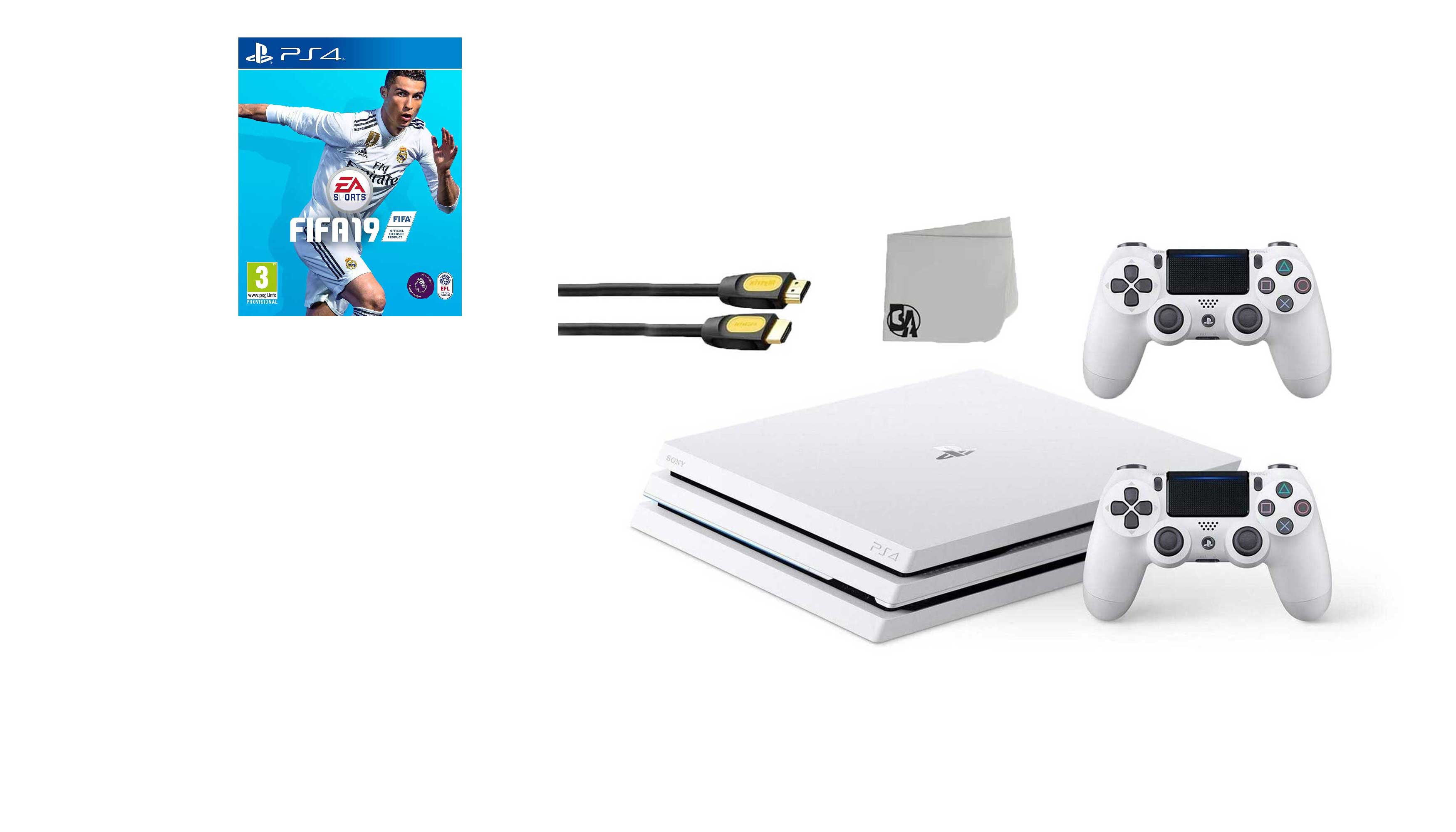 Sony PlayStation 4 Pro Glacier 1TB Consol White 2 Controller Included FIFA-19 BOLT AXTION Bundle - Walmart.com