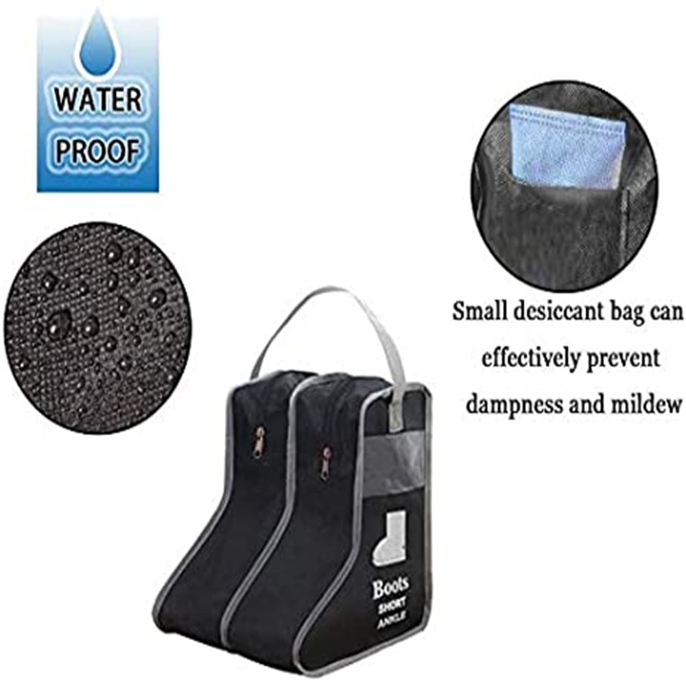 Kepooman 2 Pieces Portable Waterproof Boots Shoe Bag Travel Organizer, Zippered Tall Boot Dust Cover Protector Bag with Handle, Black, B