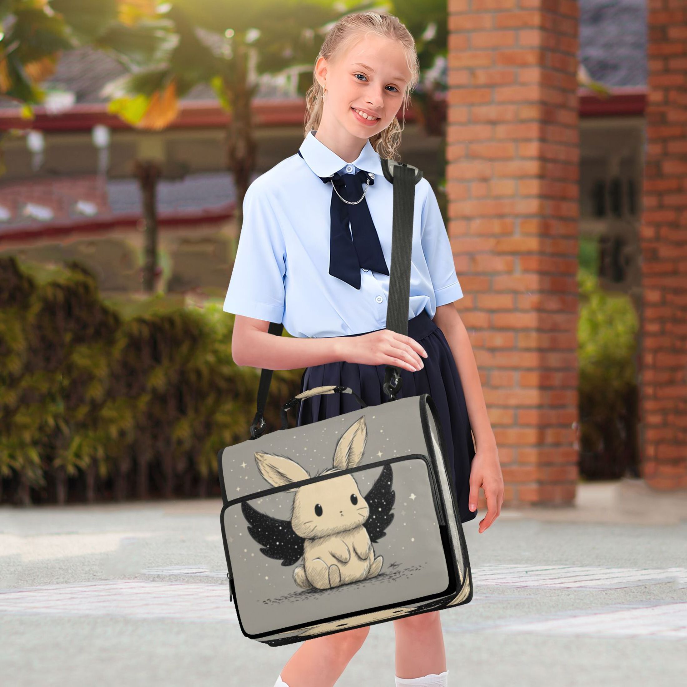 DIXRUYEE Zipper Binder trapper keeper Documents Organized Design Winged Bunny Printed