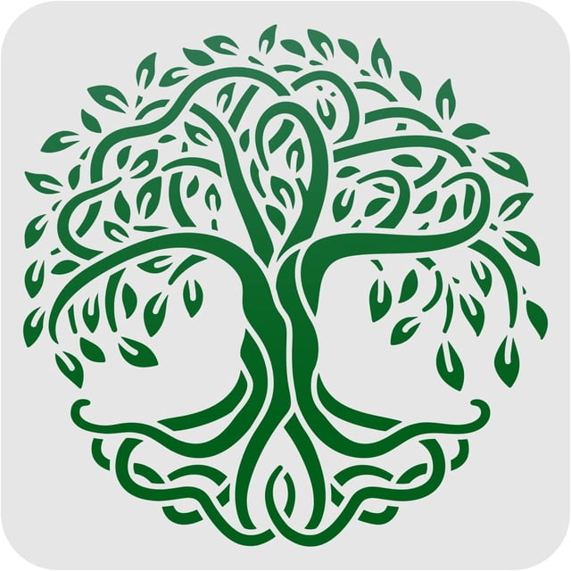 Plantilla decorativa con diseño del Árbol de la Vida (20x20 cm). Plantilla cuadrada de plástico reutilizable para dibujar y pintar sobre madera, suelo, pared y azulejos.