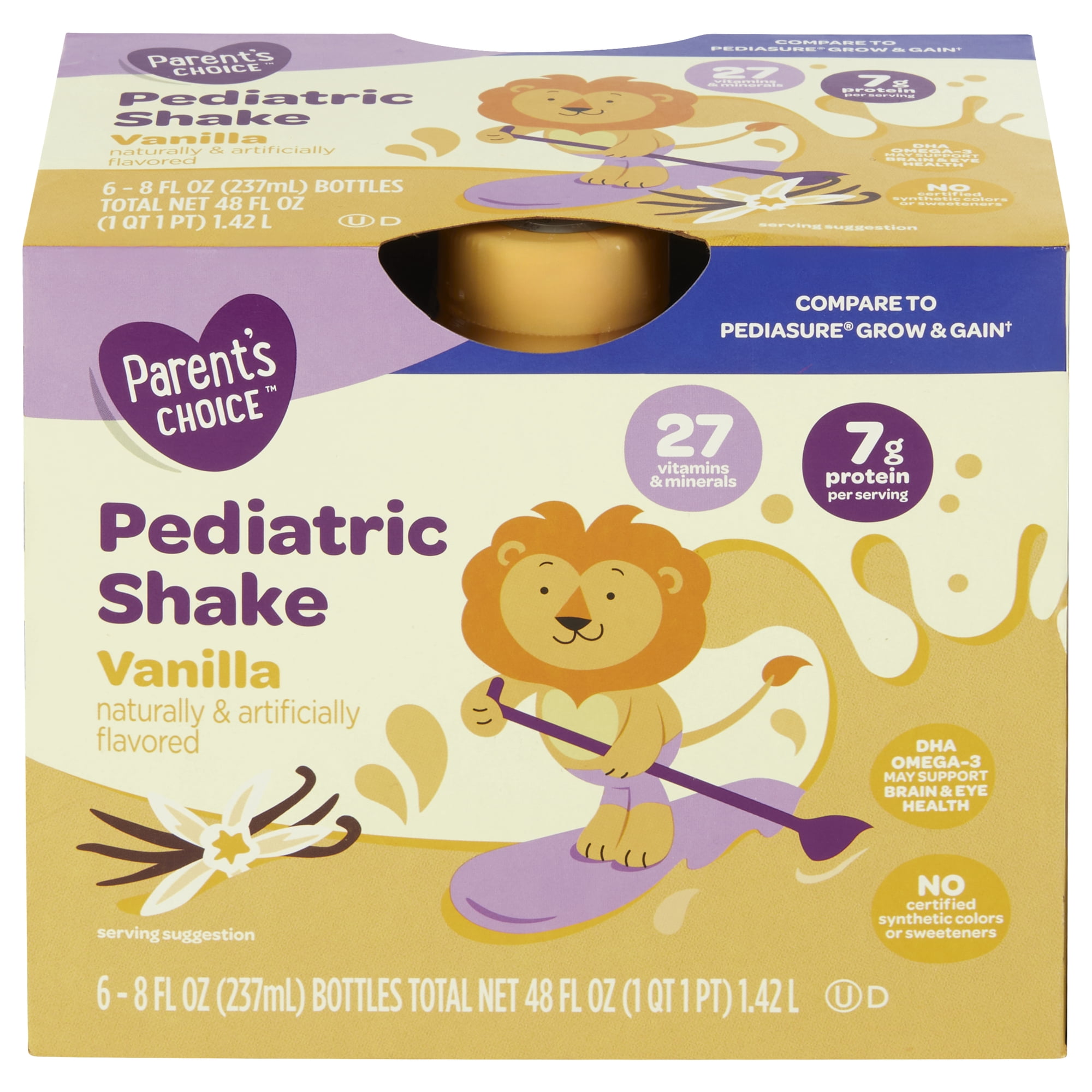 Parent's Choice Pediatric Shake, Vanilla, 8 fl oz Bottle, 6 Shakes