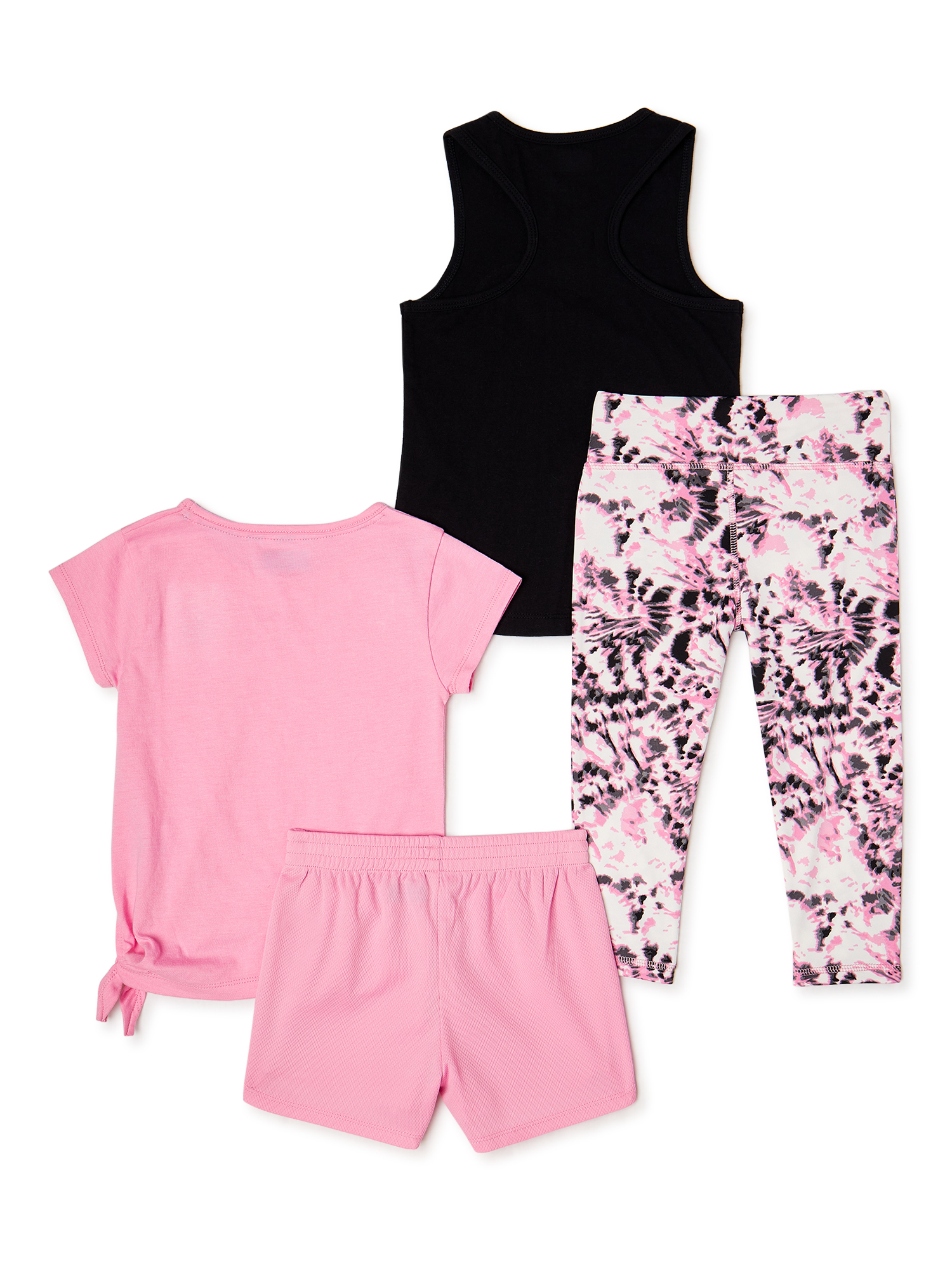 RBX Girls Graphic Tank Top, Performance T-Shirt with Side Tie, Printed Leggings and Running Shorts, 4-Piece Active Set, Sizes 4-16 - image 2 of 3
