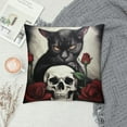 thumbnail image 2 of COMIO  Red Rose Skull and Cat Pillow Covers Hallowmas Thanksgiving Farmhouse Outdoor Cat Lovers Room Throw Pillowcase Flannel Sofa Couch Decorative Cushion Case, 2 of 5