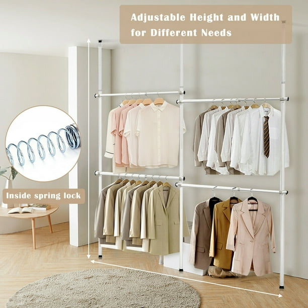 Gymax Double 2 Tier Adjustable Garment Rack Telescopic Clothes
