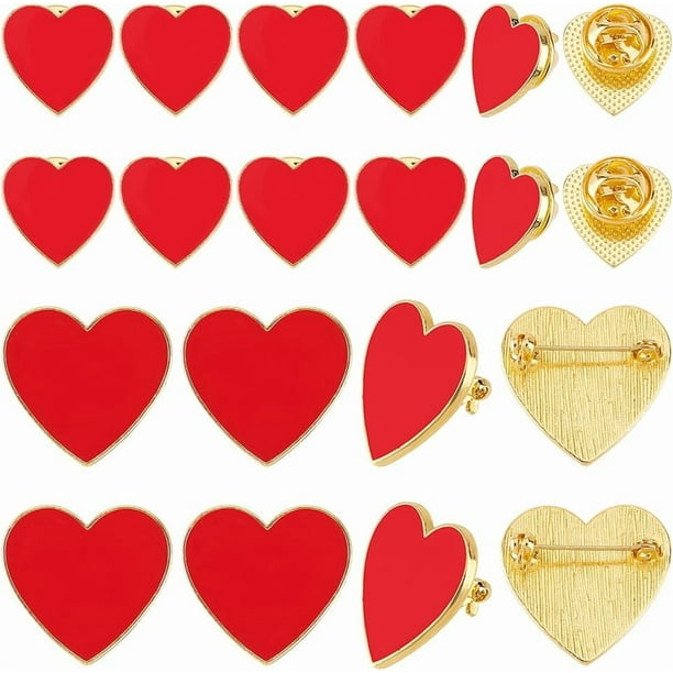 20 unidades de pines de solapa con forma de corazón en 2 tamaños, de aleación roja esmaltada. Broches de corazón 3D con forma de corazón para decorar mochilas y ropa.