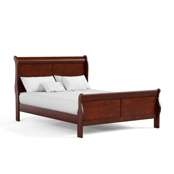 Maklaine Modern Transitional Solid Wood Panel Queen Bed in Cherry