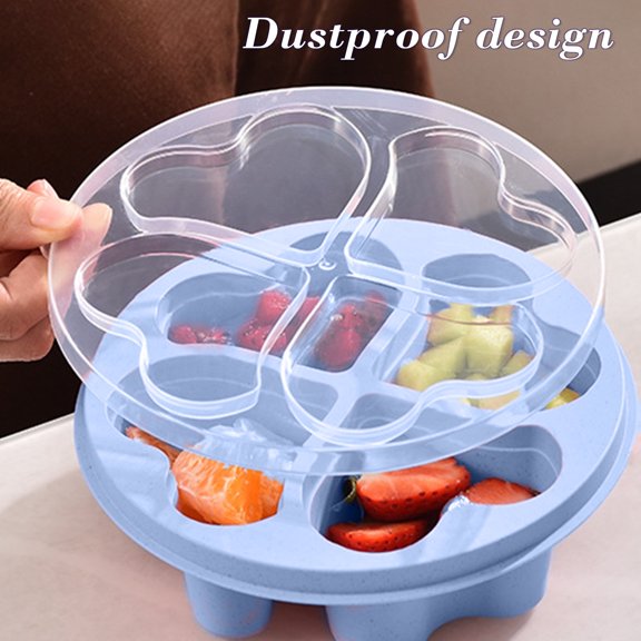 TaTaai 4Pcs Heart-Shaped Fruit Snack, Reusable Food Storage Containers, 4 Compartments Divided Serving Tray with Lid, Snackle Box for Gatherings, Outings, Parties and Entertaining