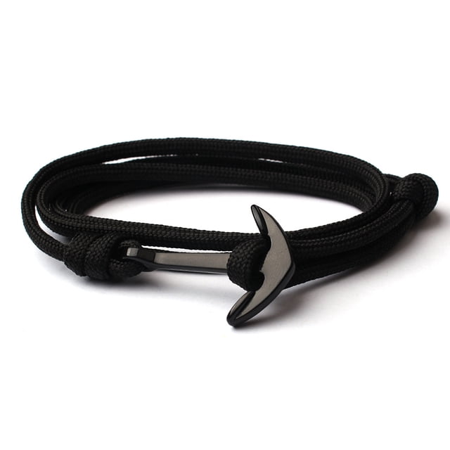 Pulsera clásica para hombre, pulsera de ancla con ganchos para envolver cuerda de Color negro a la moda, regalo de joyería