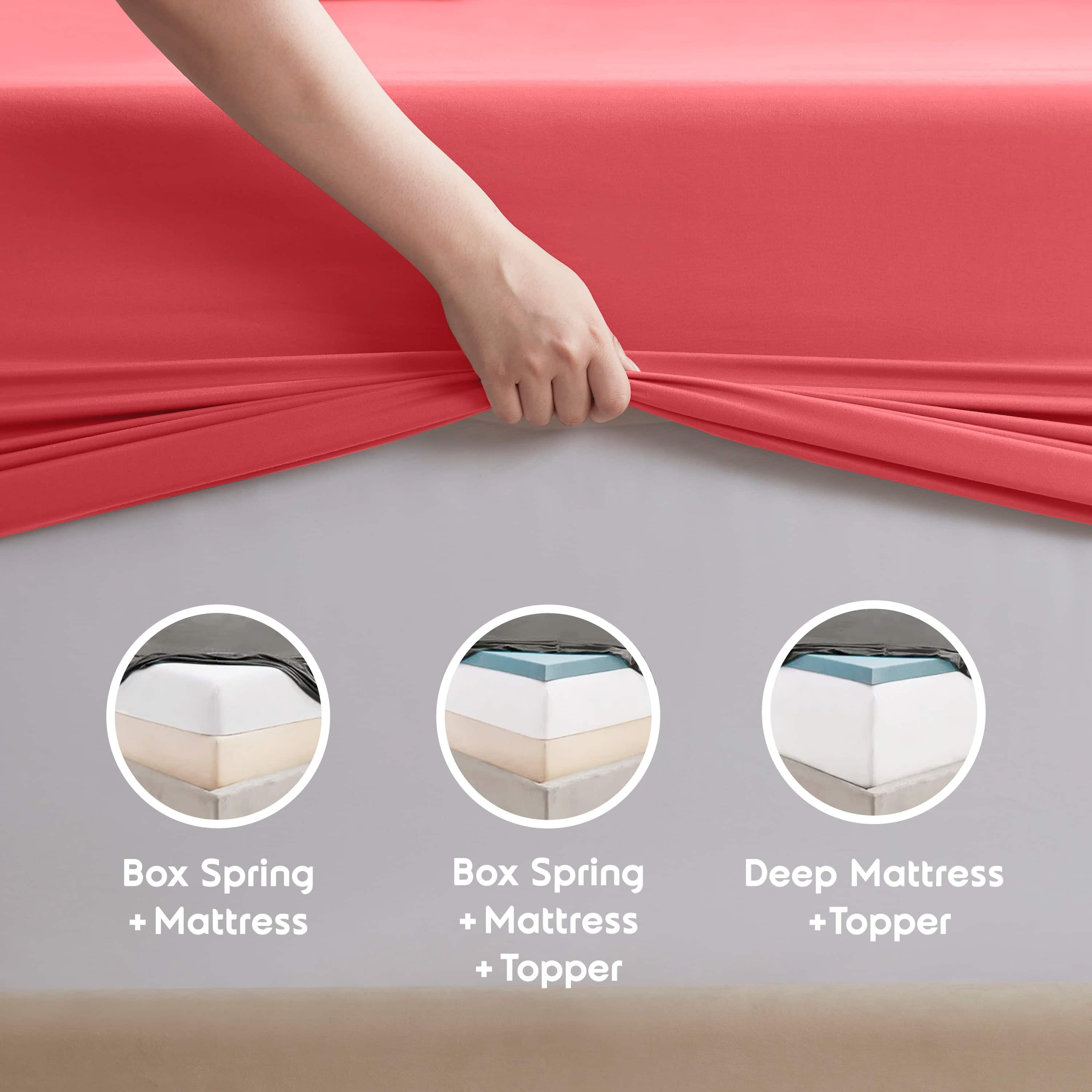 Lammaloe Split King Sheets Set, Hotel Style Deep Pocket 5 Piece Bed Sheets, Luxury Soft Microfiber Sheet Sets, Coral Pink