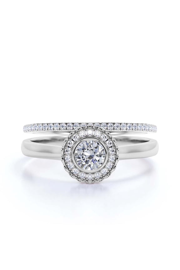 Beautiful 1.60 Carat Round Diamond Moissanite Engagement Ring, Floral Halo Wedding Ring, One Matching Band in 18k White Gold Plating, Bridal Rings, Gift For Her, Promise Ring, Anniversary Gift