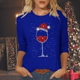 thumbnail image 3 of Scyoekwg Womens Christmas 3/4 Sleeve Tops Christmas Wine Glasses Printed Tunic Shirts Dressy Casual Round Neck Three-Quarter Sleeve Tops Blouses (#A01=Dark Blue,M), 3 of 5