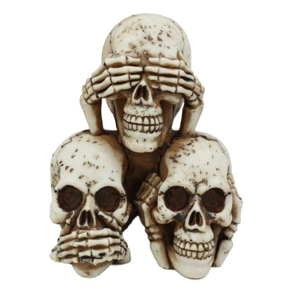 Ebros Stacked No Evil Skulls Figurine for Scary Halloween Decorations and Spooky Skeleton Statues & Medieval Fantasy Home Decor Sculptures and Gothic Gifts With See Hear Speak No Evil Theme