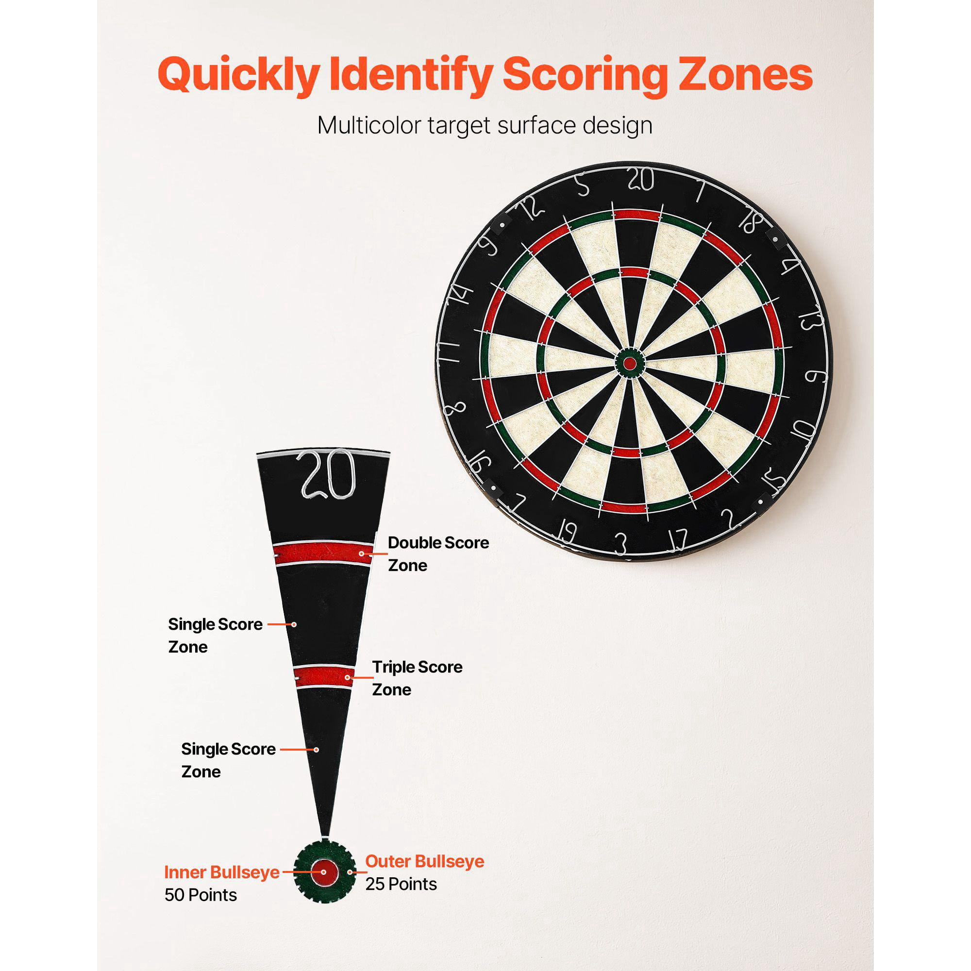 Professional Steel Tip Dartboard Set with 6 Darts and Scoring Kit 17.7 Inch Self Healing Sisal Fibers Staple Free Bullseye Rotating Number Ring for Home Game Room Party