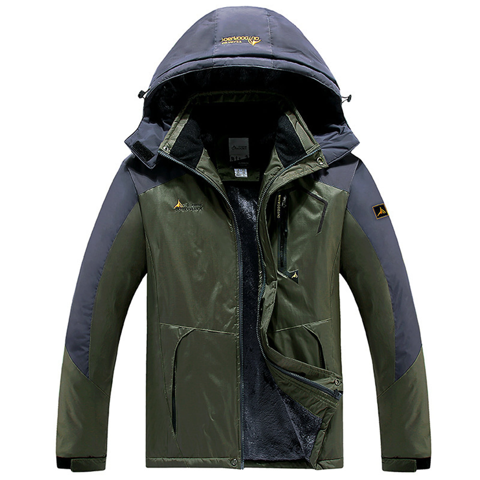 TACVASEN Mens Outdoor Jacket Waterproof Fleece Jacket Winter Skiing Jacket Warm Hiking Jacket with Detachable Hood