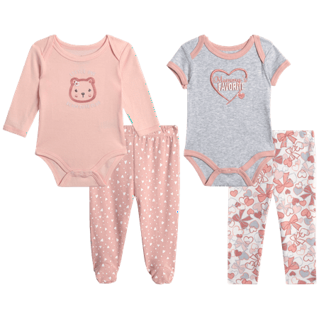 

Duck Duck Goose Newborn Baby Girl s Layette Outfit set - 4 Piece Baby Girls Essential Clothing 0-9M