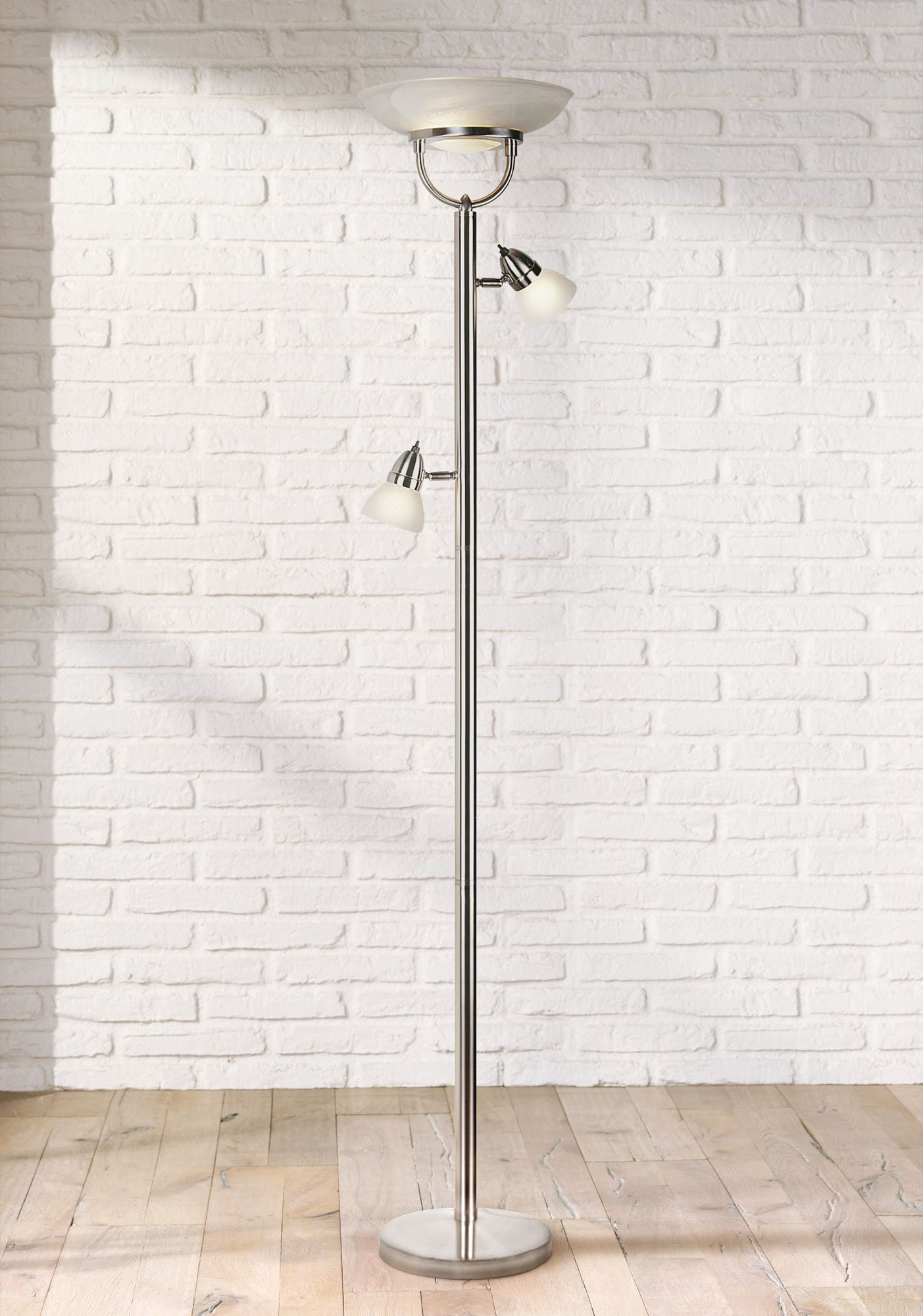 360 Lighting Modern Torchiere Floor Lamp 3Light Brushed Steel White