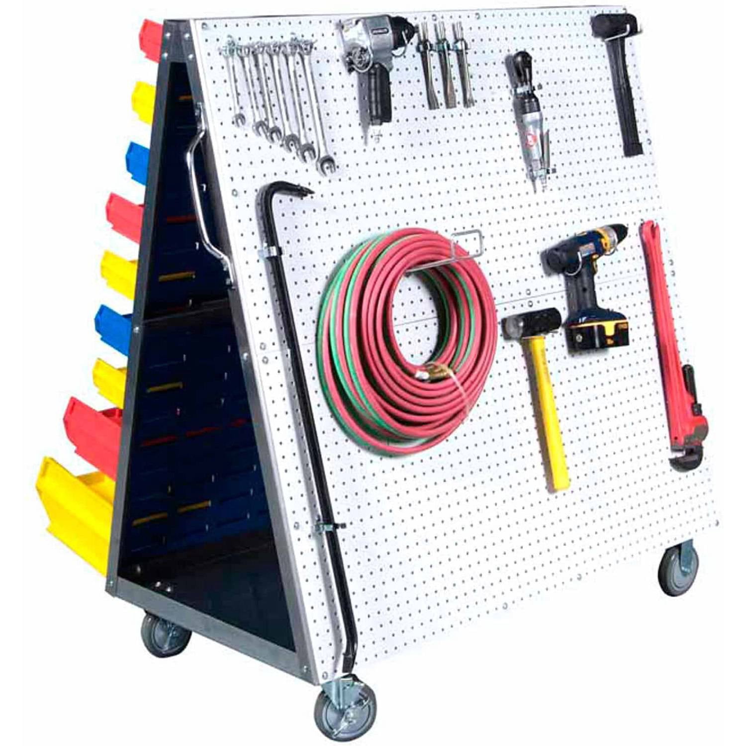 Triton Products® DuraBoard 48"L x 51-1/2"H x 29-3/4"W Aluminum Frame Mobile Combination Cart with One Side DuraBoard Poly Pegboard and One Side Louvered-Panel Storage