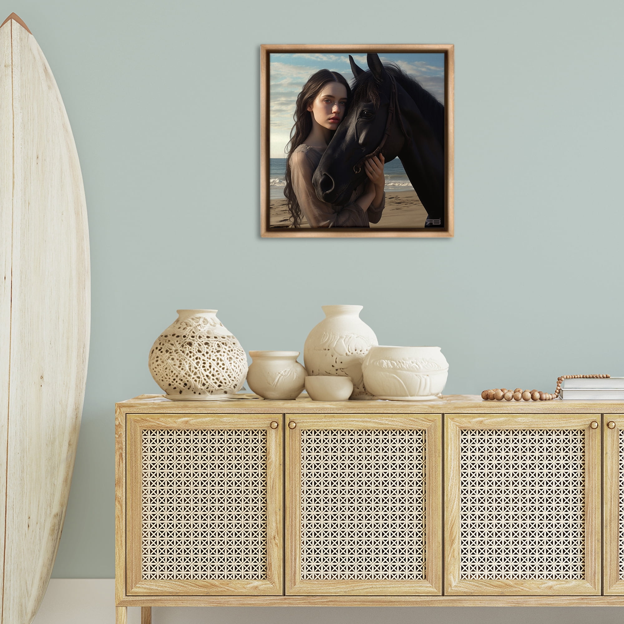 Stupell Industries Beautiful Girl & Stallion People Painting Brown Floater Framed Canvas Art Print Wall Art, 25 x 25